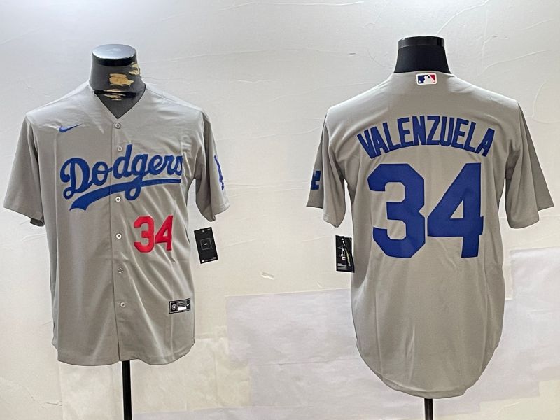 Men Los Angeles Dodgers #34 Valenzuela Grey Game 2024 Nike MLB Jersey style 11201